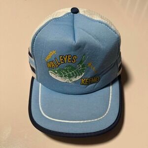 Vintage Fishing Trucker Hat SnapBack Men's‎ OSFM Blue 80s 3 Stripe
